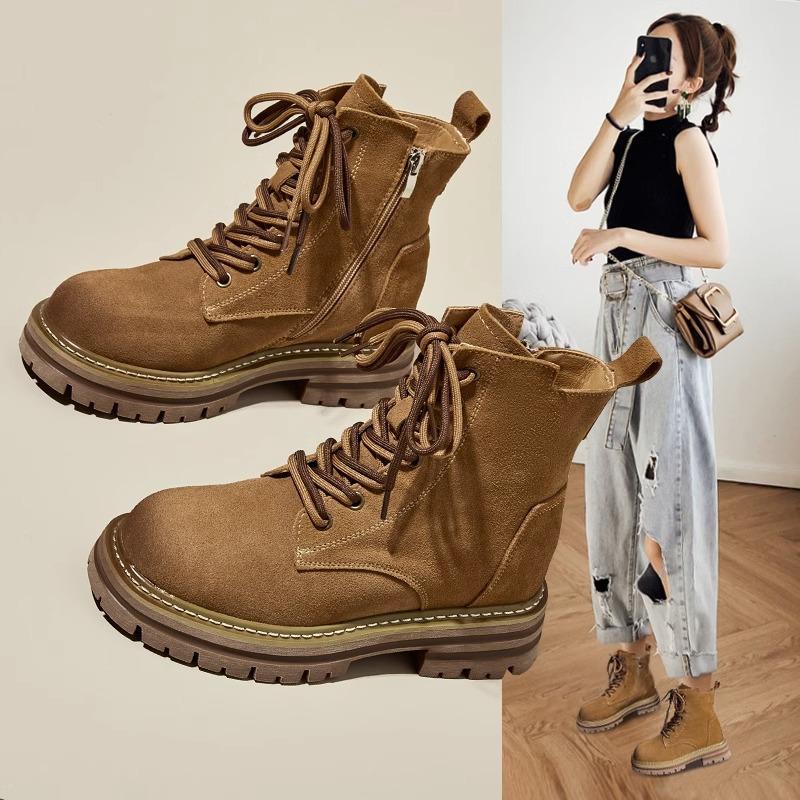 Martin Boots Women's 2025 Autumn and Winter New Retro Tooling Western Cowboy Boots Thick-soled Heightening Short Boots Single Boots
