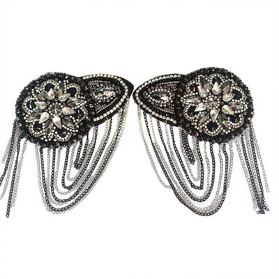 Stage Costume Epaulet Shoulder Black Shoulder Jewelry Chain Clothing Epaulettes Accessories Patch Metal Diamond Tassels
