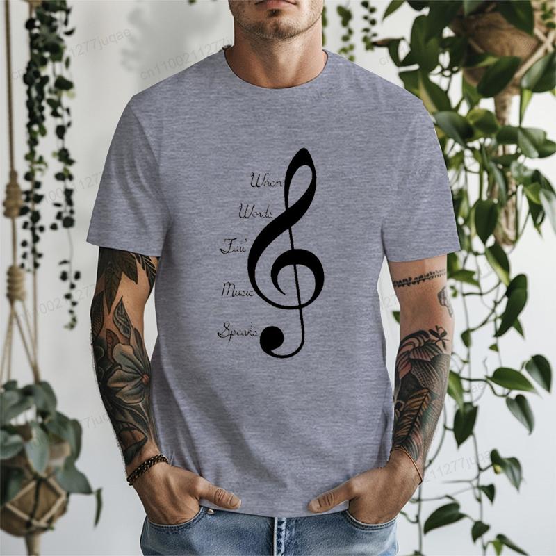 When Words Fail Music Speaks Music T-Shirt for Men Women Clothing Music Note Printed Tee Tops Short Sleeve Musician Shirt Gifts S