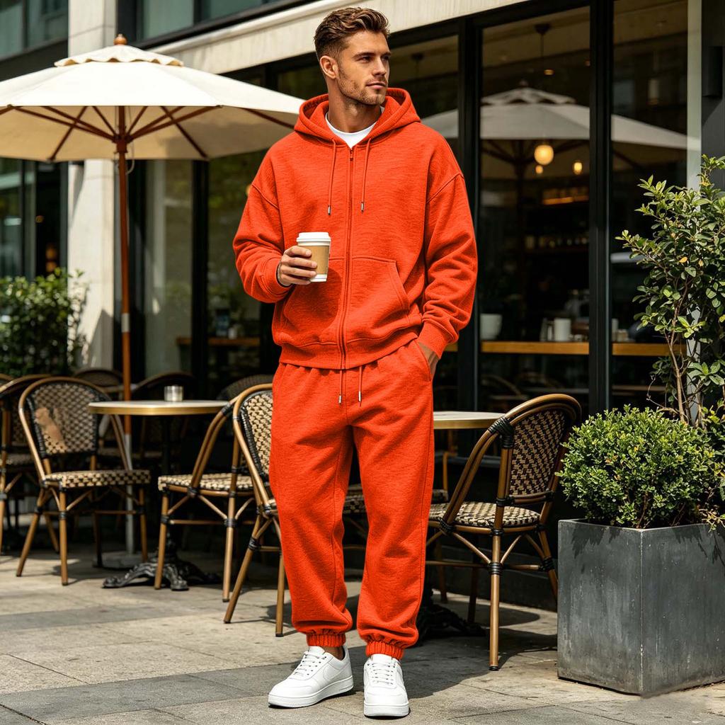 Herren Color Zip-Up Hoodie und Jogginghosen Set Lockerer Schnitt Drop Shoulder 2-teiliger Trainingsanzug