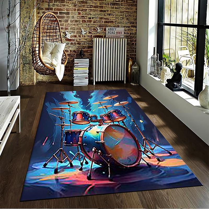 Drum Set Printed Carpet with Vibrant Colors and Musical Art Design Suitable for Use As an Anti-slip for Living Room Bedroom Sofas