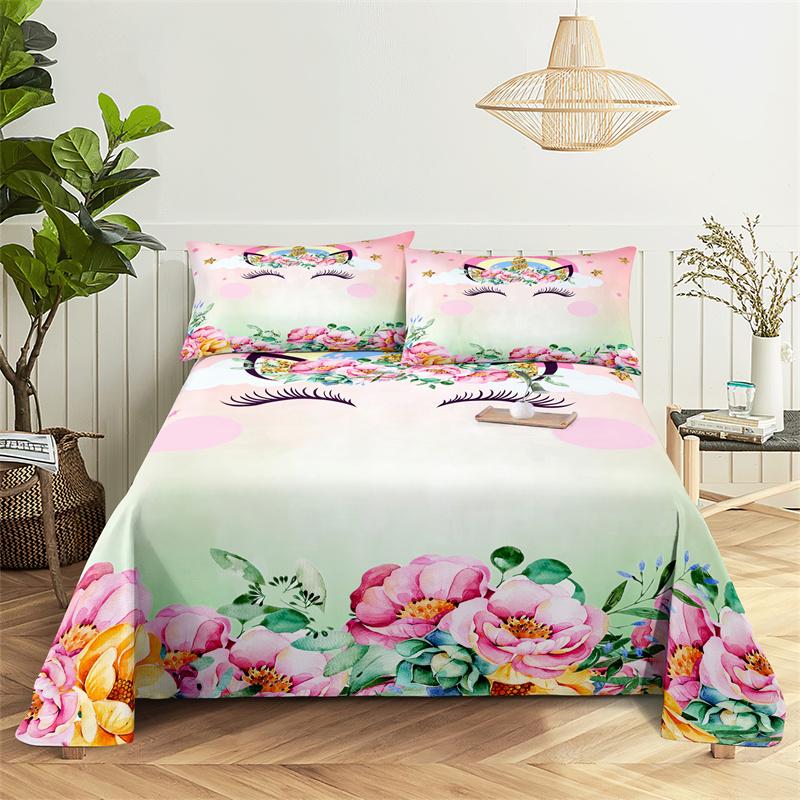 

Pink Unicorn, Cartoon 0.9/1.2/1.5/1.8/2.0m Bedding Digital Printing Polyester Fabric Bed Flat Sheet with Pillowcase Print Pattern Sleep Bedding 150X230cm(2Pcs)&Flat Sheet
