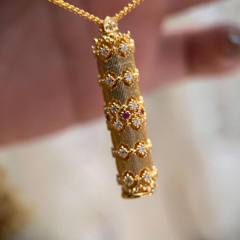 Ancient Brushed Atmosphere, Red Diamond Stone Bamboo Necklace, Two Pieces To Wear, Portable Buddha Sweater Chain