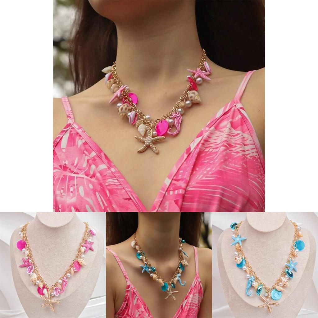 Fashion Shell Necklace With Starfish And Heart Design For Ladies