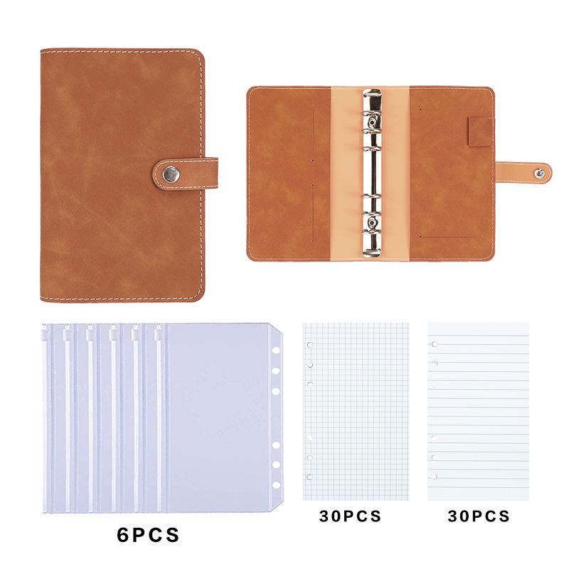 A6 PU Leather 6-Hole Planner with Cash Envelope and Notebook Inserts