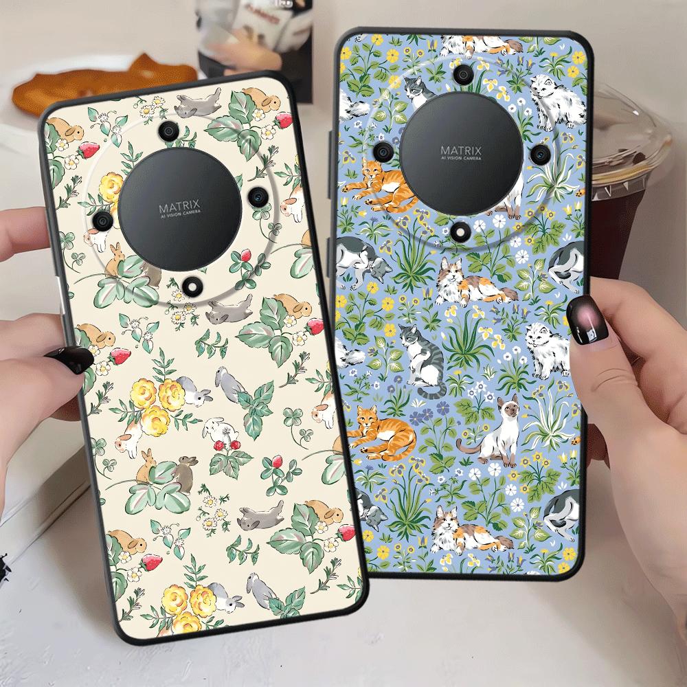 Case for Honor X5b 200 400 Lite X9a X8 90 X6 70 X7 Magic5Lite 8X Funda Phone Cover Cartoon Flower Animals