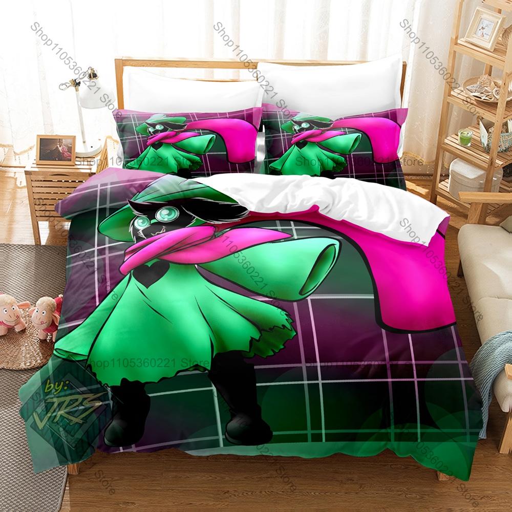 Deltarune Chapter 2 Fantastyczna Pikselowa Gra Przygodowa Pościel Zestaw Poszewka na Kołdrę + 2 Poszewki na Poduszki Wystrój Pokoju Nastolatka Gracza