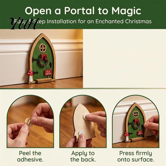 Decorazioni da Parete per Natale Decorazione Porta Fatata, Legno Massello con Supporto Adesivo, Artigianato Rustico Miniatura Piccola per Tronchi d'Albero e