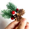 10pcs Artificial Pine Picks With Red Berries For Christmas - DIY Mini Ornaments Christmas Decoration Pine Cones
