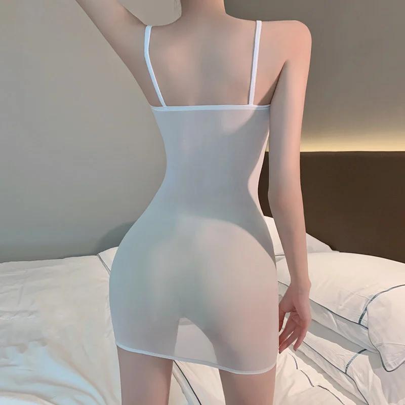 Summer Women'S New Sexy Temptation Sling Transparent Embroidery Ultrathin Flirt Solid Color Wrap Buttocks Dress