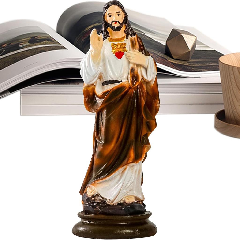 Catholic Sacred Heart Statue, 21cm, Hand-Painted Resin Christ Collectible, Christmas Religious Gift