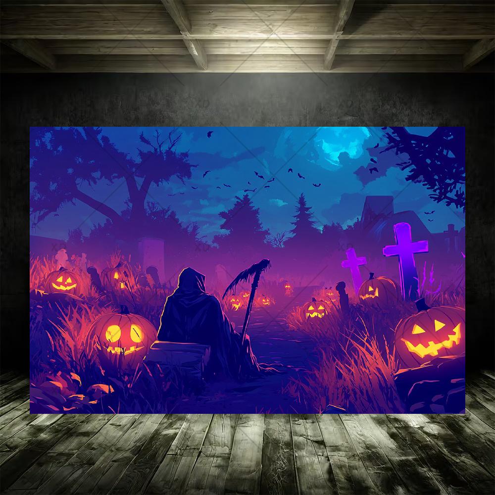 Grim Reaper Horror Halloween Party Decoration Background Spooky Graveyard Cemetery Backdrop Cosplay Photo Booth Studio Banner