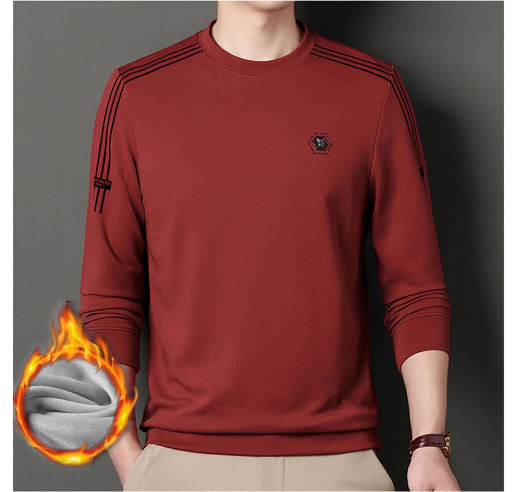 Men's Fleece-Lined Casual Round Neck Hoodie - Thick Warm Long Sleeve for Winter 2025