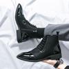 New Fashion Male Pointed Mixed Patchwork Lace Up Ankle Boots Men Casual Luxury High Top Platform Shoes Zapatos Hombre