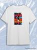 TeeSensation White Crew Neck Short Sleeve T-Shirt with Colorful Abstract Fish Art