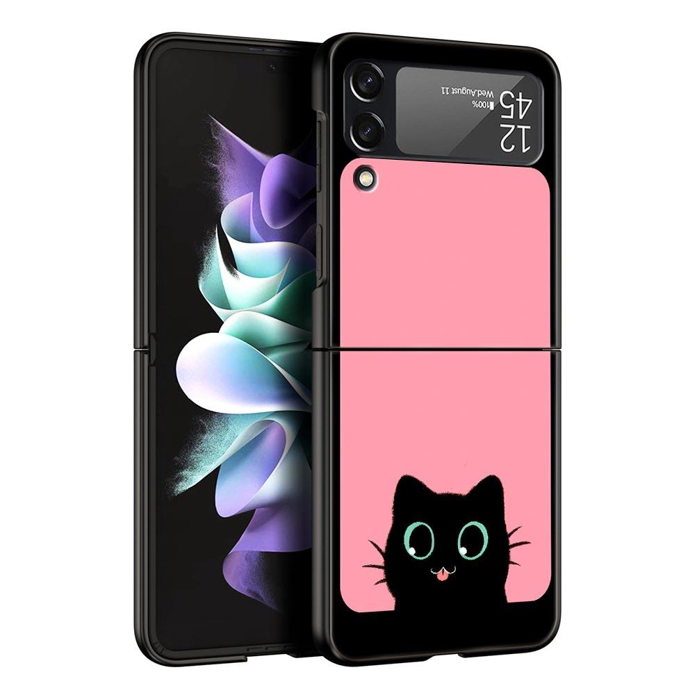 Cute Cartoon Black Cat Phone Case For Samsung Galaxy Z Flip3 Flip4 Flip5 Case Shell For Z Flip 3 4 5 6 7 Hard Folding Cover