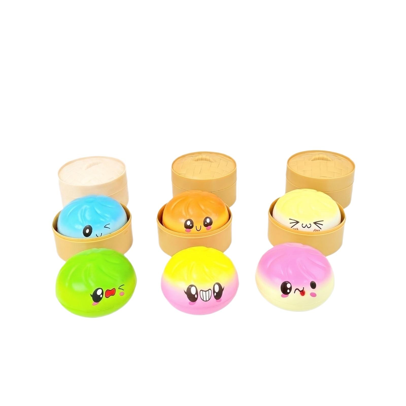

Squishy Bun Toy Set with Steamer Box Soft Slow Rising Stress Relief Squeeze Toys for Kids and Adults Pack of 6 One Size