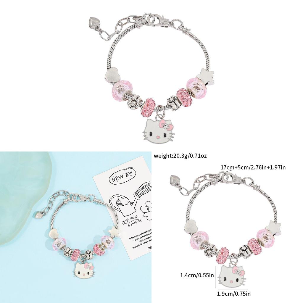 Braccialetto Charm Cartoon Hello Kitty con Perline in Lega di Zinco per Regali e Accessori