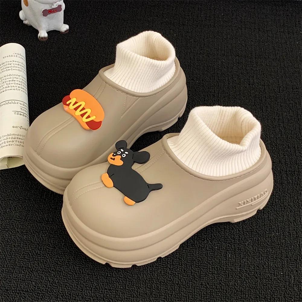 

Осенние и зимние модные водонепроницаемые зимние ботинки для женщин с милым рисунком щенка из мультфильма, толстая подошва, усиленная подкладка, теплые хлопковые ботинки 40-41