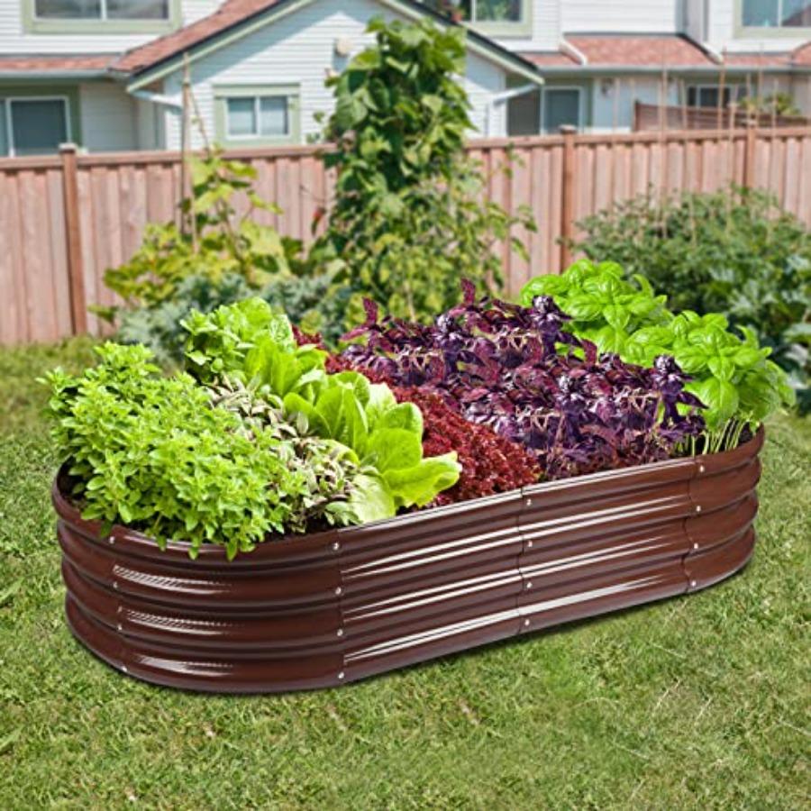 Outdoor 6.5ft Oval Raised Garden Bed with GRS Certified Galvanized Metal Planter Box Rot-Resistant Recycled Eco-Friendly Materi