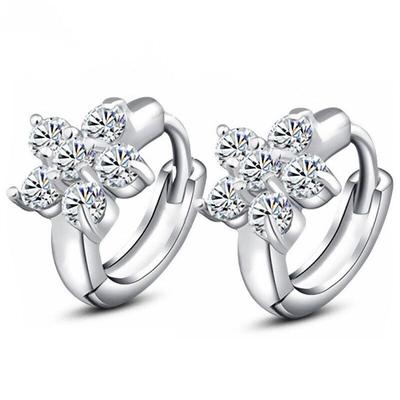 S925 Sterling Silver Earrings ,Round Zircon Small Flower Earrings For Women 'S Charm Jewelry Gifts