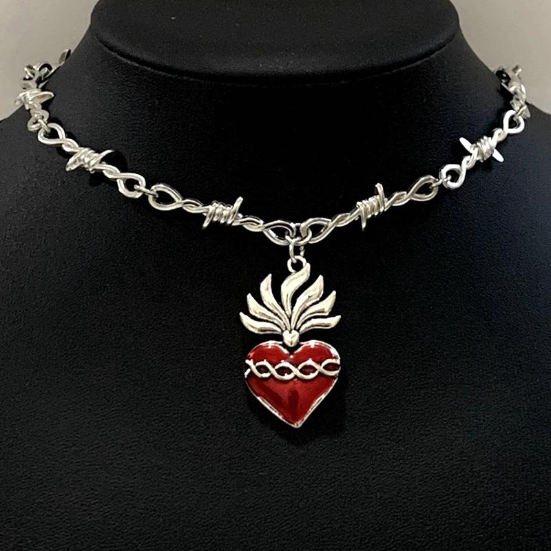 Sacred Heart Necklace, Small Wire Necklace, Women's Hip-hop, Gothic, Punk Style, Barbed Wire, Small Thorn Chain Necklace, Gift