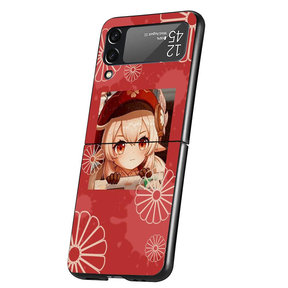 Genshin Impact Klee Cover Phone Case For Samsung Galaxy Z Flip 7 6 5 4 3 5G Flip7 Flip6 Flip5 Flip4 Flip3 Black Fundas Shell Gal