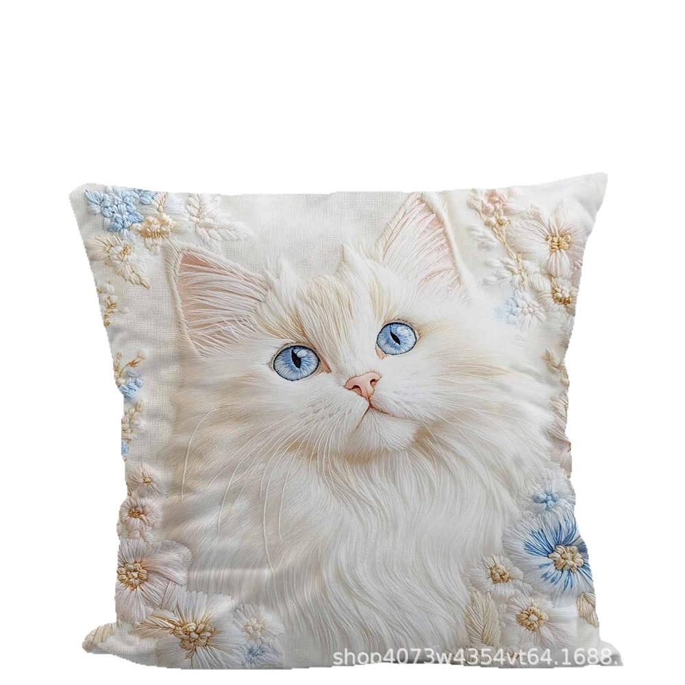 Sofa Pillow Pillowcase Skin-friendly Short Plush Cute Animal Cat Pillow Cover Living Room Cushion Cover Without Core