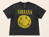 Y2K Nirvana Smiley Face Band Tee Acid Wash Grunge XL Oversized