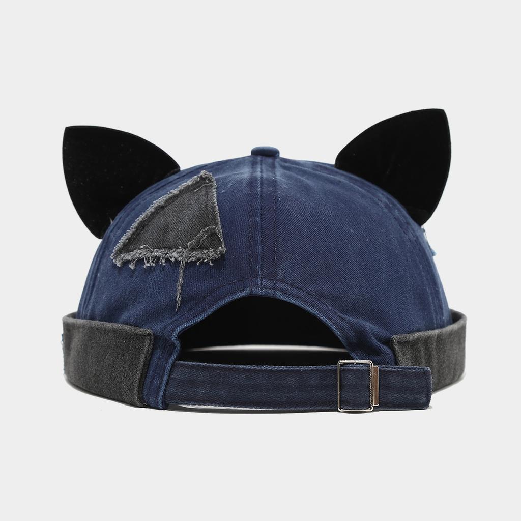 Yapi Hat Washed Retro Fox Ear Landlord Cap Female Trendy Street Personality Splicing Melon Skin Hats Male Brimless Caps