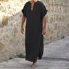 Deep V-neck Men Robe Short Sleeve Lightweight Solid Color Side Split Loose Robe