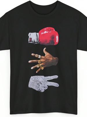 T-shirt Grafica da Uomo 3 Mikes Design Pugilato con Tyson Jackson con Guanti Rossi e Anelli Realizzati