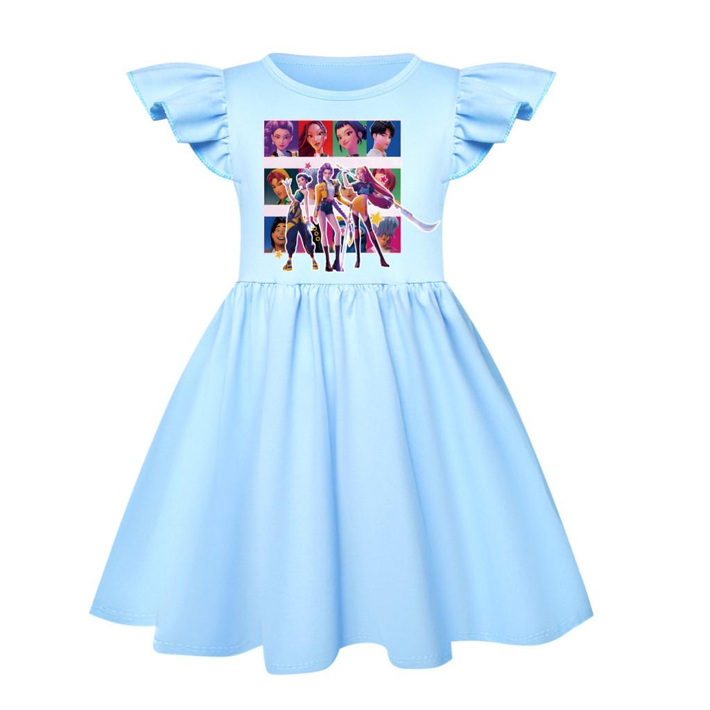 

5036 Детское платье для девочек Мира Зои Руми с принтом и оборками, с короткими рукавами, повседневное 150cm светло-синий