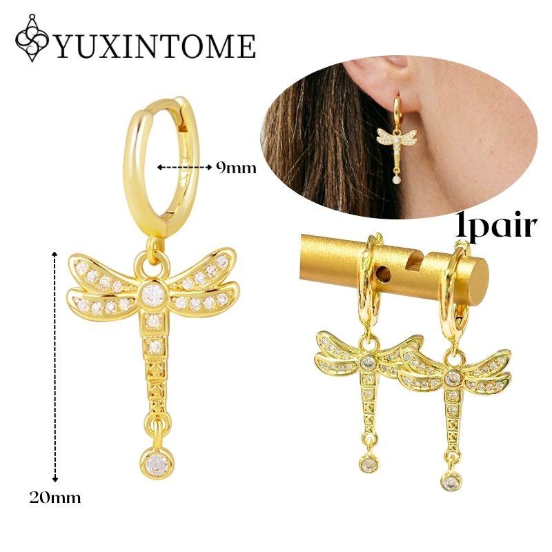 YUXINTOME 925 Silver Ear Needle Zircon Hoop gold Earrings For Women Square Plate Pendant Cutout Heart Earrings Fashion Jewelry