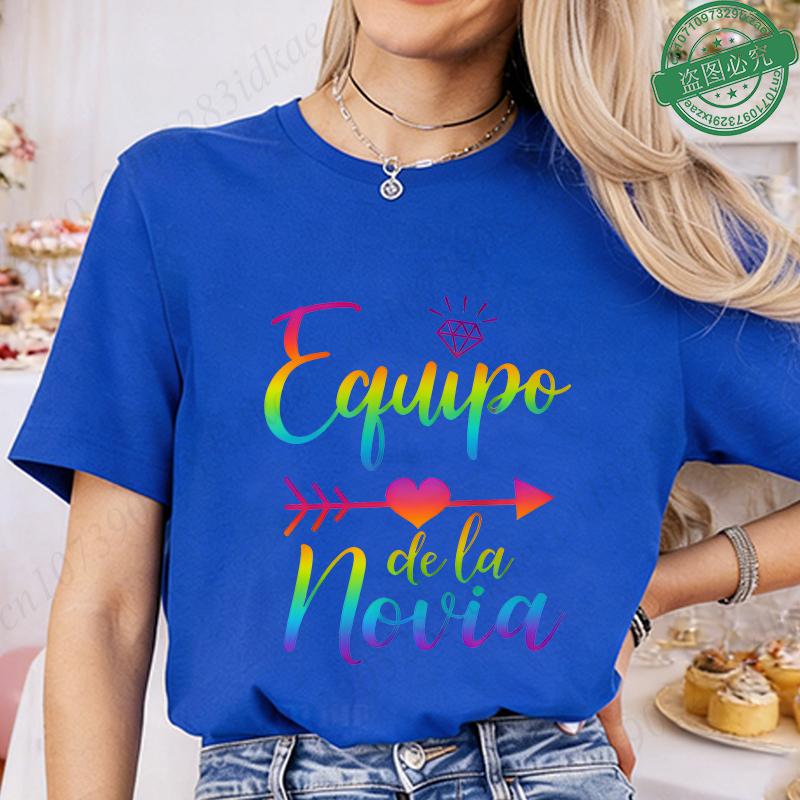Spanish Girl Bachelorette Party T-Shirts, Rainbow Diamond Heart Arrow Graphic Tees for Bridal Shower, Team Bride Tribe Blouses