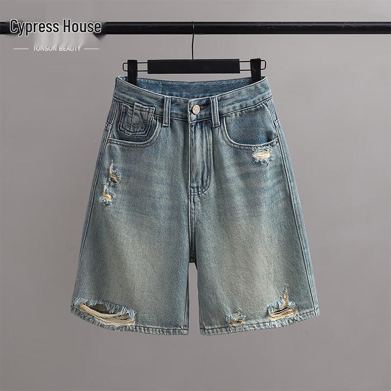 Women s High-Waisted Ripped Denim Bermuda Shorts S