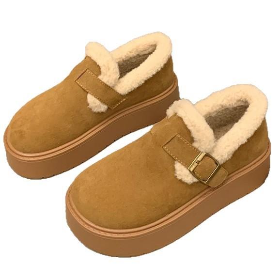 Thick-soled Snow Boots Women's 2025 New Winter Velvet Boken Shoes Thickened Wool Cotton Shoes Doudou Bread Shoes