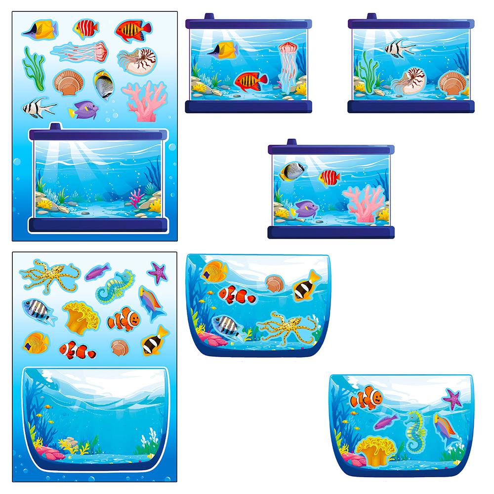 6/12sheets Funny Cartoon Fish Tank Puzzle Stickers Children's DIY Notebook Laptop Cute Decoration Decal Make Your Own Jigsaw Toy