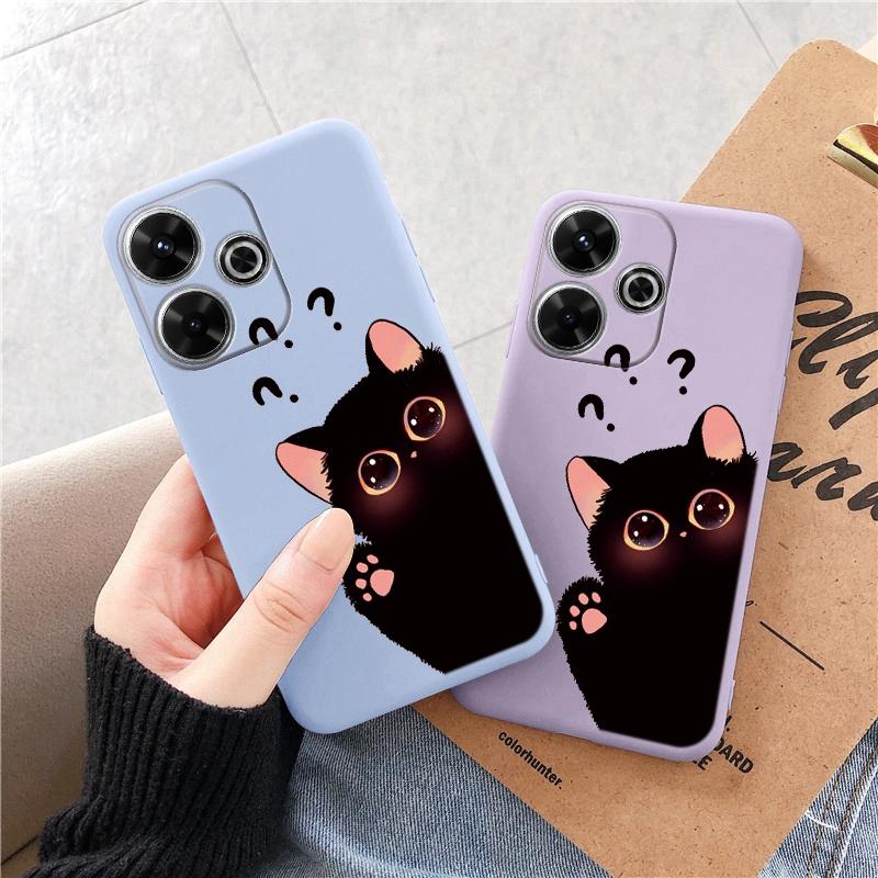 Cute Cat Soft Silicone Case For Samsung A55 M35 S24 Xiaomi Redmi Note 13 Pro 13C 14 Poco C65 iPhone 15 Huawei Honor 200 Realme Camera Shockproof Cover