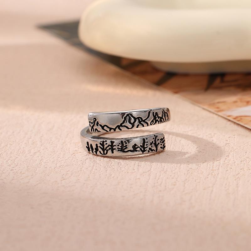 Ancient silver geometric ring literary and retro personality light luxury fashion jewelry finger ring women