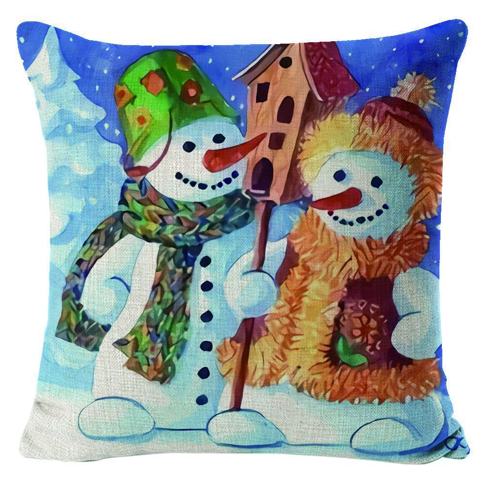 New Christmas Pillow Cover Snowman Print Pillow Cover Living Room Sofa Decorative Pillow