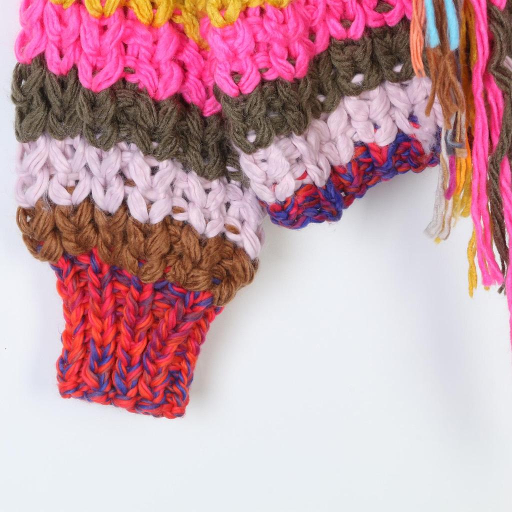 Retro Regenbogen Farbblock Damen Cardigan Pullover - Langärmlig, Dick gestrickt für Herbst/Winter