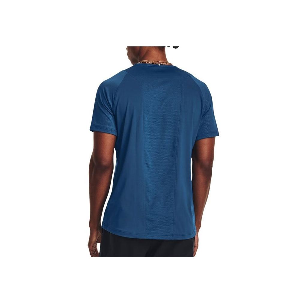 Under Armour Rush Series Solid Textured Training T-Shirt Men Tops Blue 1376790-426