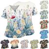 Floral Print V Neck Medical Scrub Top with Pockets Side Slits Short Sleeve Nurse Uniform Shirt for Women Comfortable Fit