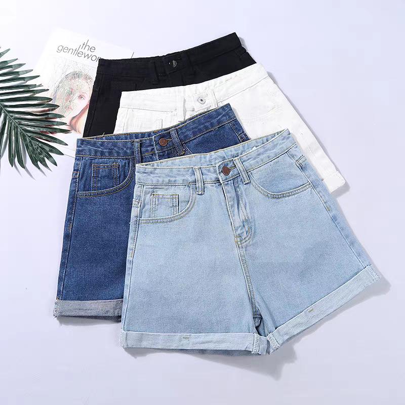 Summer 2026 Women's High-Waisted Denim Shorts - Loose, Slimming, Trendy Korean Style with Wide-Leg Rolled Hem.