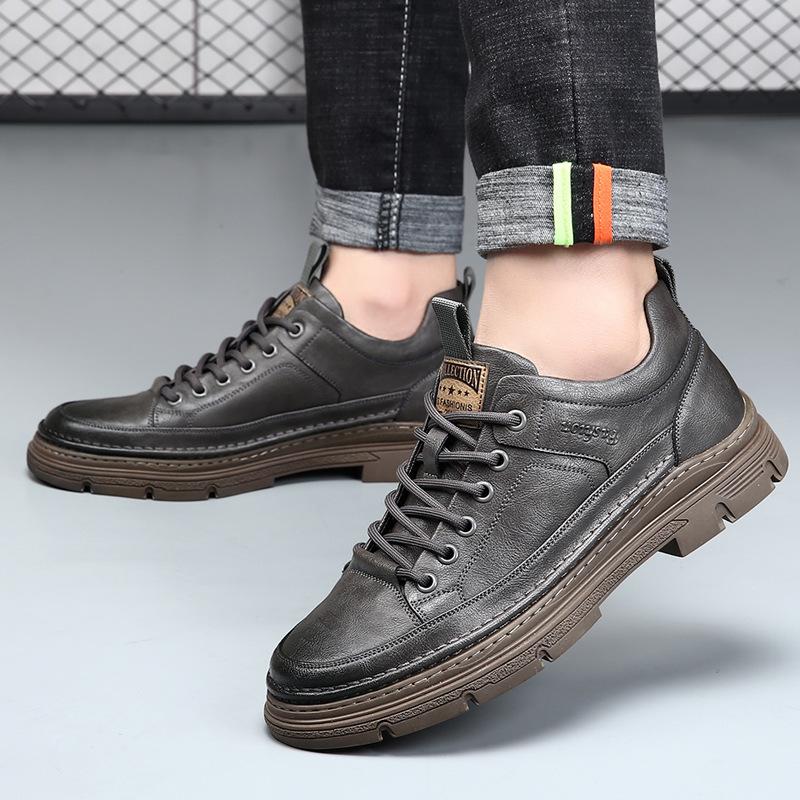 

Spring and Autumn 2025 New Men s Shoes Sports Casual Board Shoes Men s Black Non-slip Height Increase 5cm Genuine Leather British Leather Shoes 44