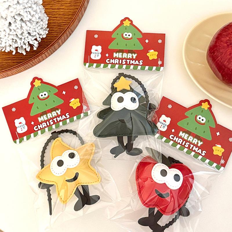 Cute Cartoon Christmas Tree Star Keychain Creative Pu Leather Keyring Backpack Pendant Key Hanging Decoration Xmas Gifts