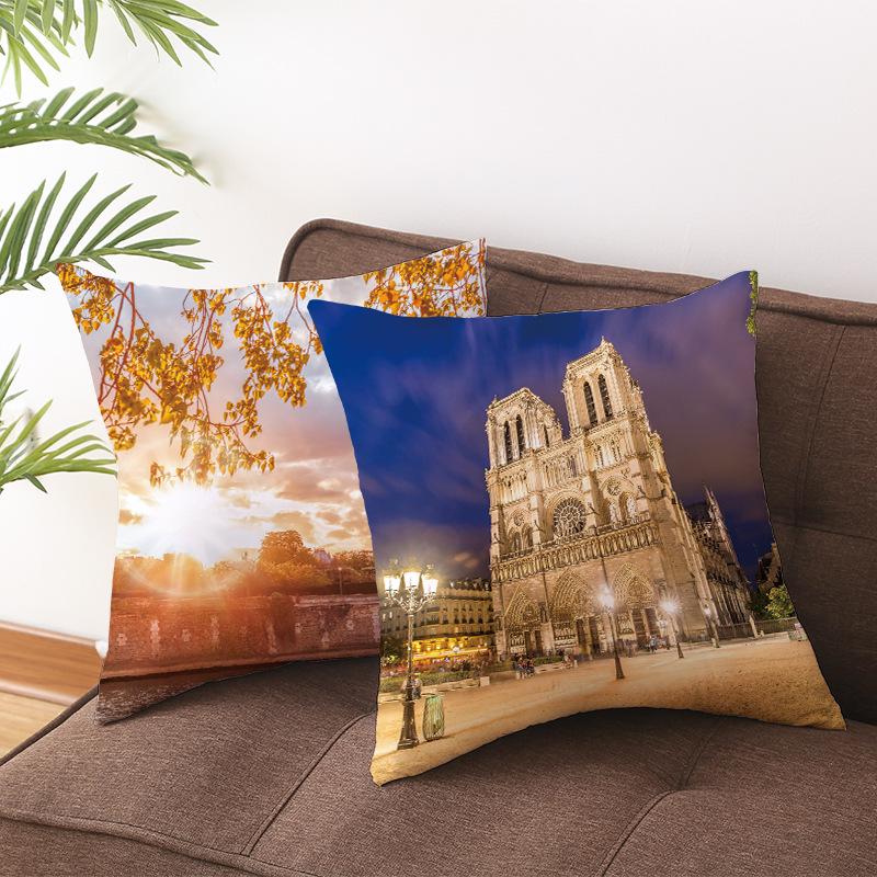 Notre Dame Cathedral French Landscape Pillow Cover European Print Cushion Waist Pillow Cover