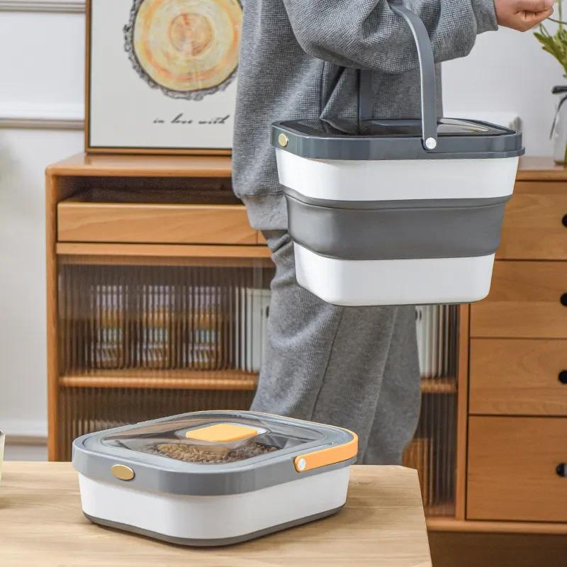 Cat Dog Food Storage Container Foldable Rice Bucket Cereal Dispenser Tank Pet Food Organizer Storage Container Kitchen Items