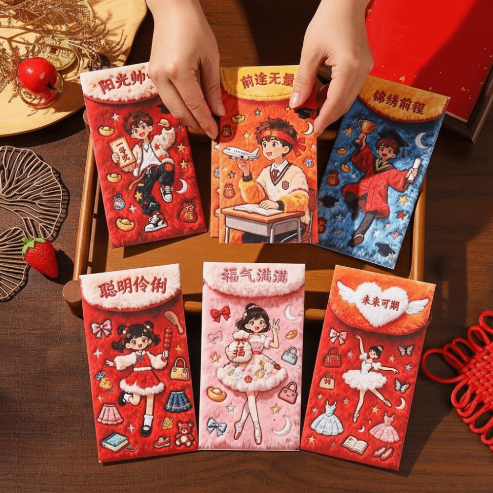 6 Pieces Paper 2026 Horse Year Red Envelope Flat Chinese Style New Year Money Envelope Large Capacity Bless Words